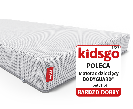 Materac dziecięcy BODYGUARD z logo KidsGo i oceną "bardzo dobry".