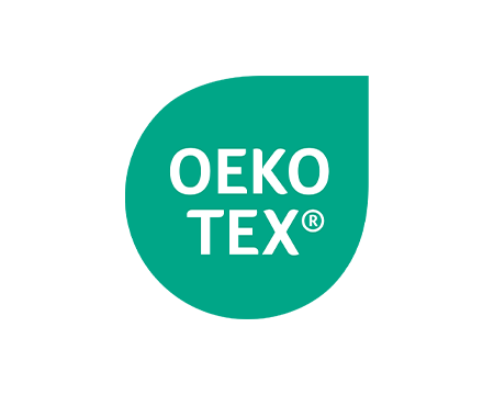 Logo certyfikatu Oeko-Tex, przypominające kształtem zielony liść.