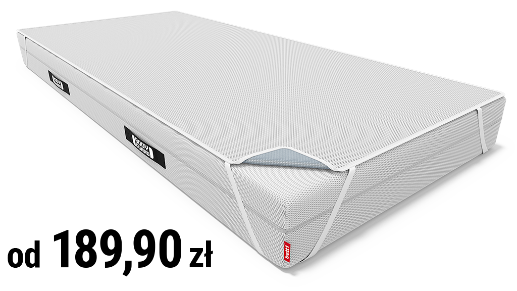 Nakładka higieniczna nałożona na materac. Obok cena: od 189,90 zł.