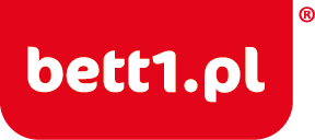 Logo bett1.pl, biały napis na czerownym tle w kształcie wanny.