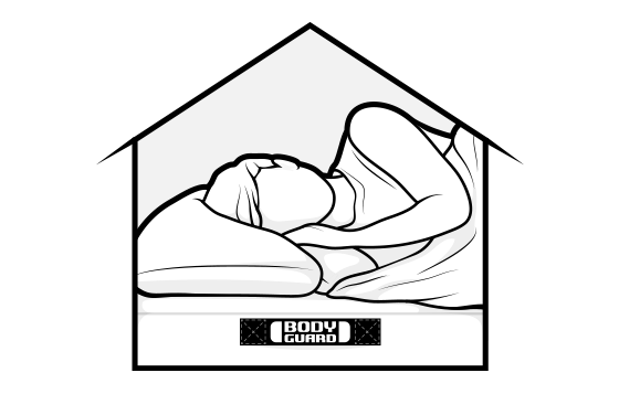 Zarys śpiącej na boku osoby.