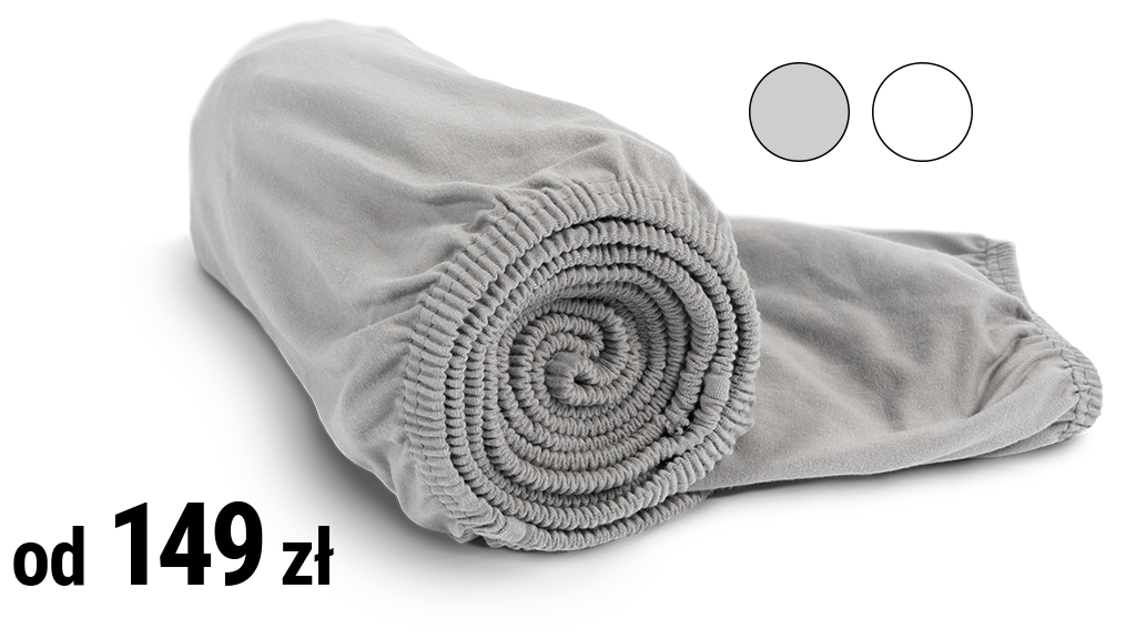 Prześcieradło zwinięte w rulon. Napis: od 149 zł.