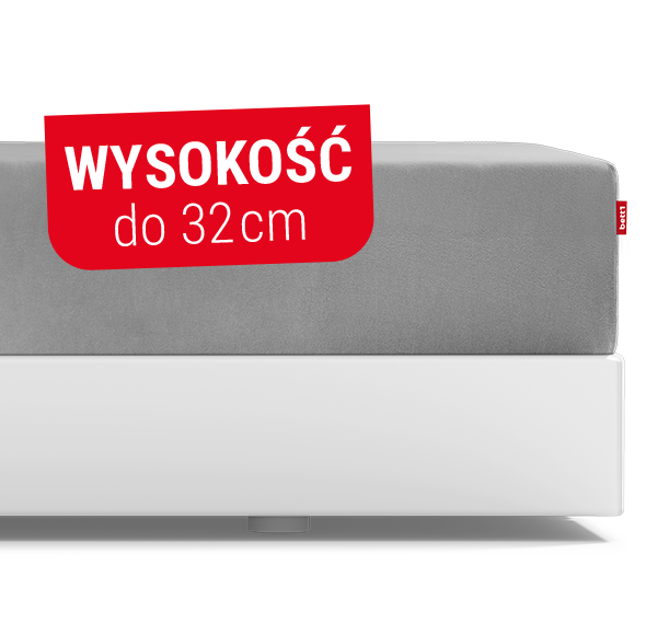 Ilustracja przedstaiwa fragment łóżka z nałożonym na materac przecieradłem. Napis: wysokość do 32 cm.