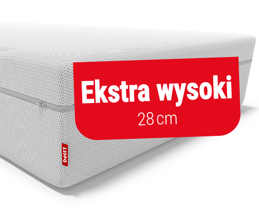 Przekrój materaca BODYGUARD Boxspring z napisem 100% pianki oraz przekreślonym symbolem sprężyny w lewym górnym rogu z napisem "Bez sprężyn".