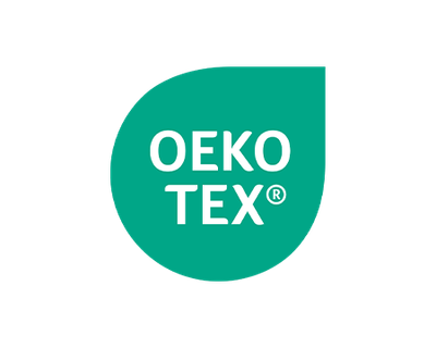 Logo certyfikatu Oeko-Tex, przypominające kształtem zielony liść.